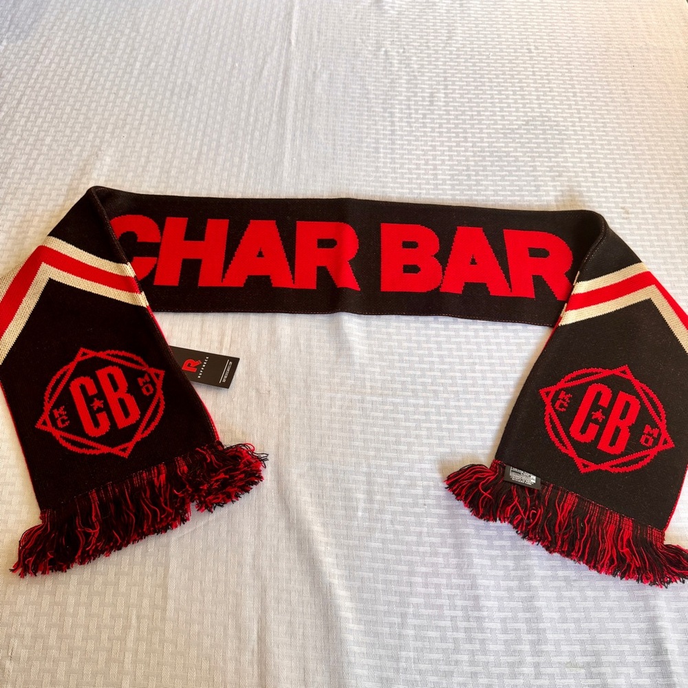 Ruffneck CHAR BAR KC Scarf Black Red‎ Fringe Soccer-Style Acrylic NWT